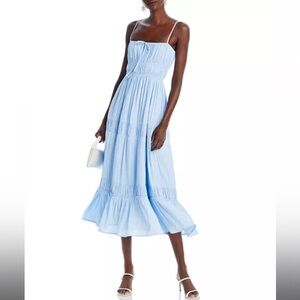 Aqua Blue Pleated Ruched Sundress Maxi